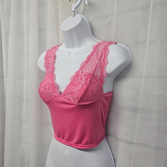 Pink Babydoll Y2K Tank Cropped Fairy Whimsigoth Lace Coquette M - Picture 3 of 9